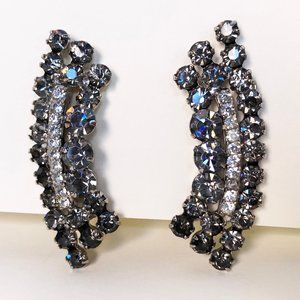Large rhinestone earrings studs, fancy vintage crystal clip on earrings